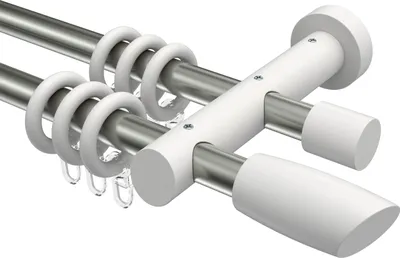 Produktbild von Interdeco Gardinenstange / Vorhangstange Edelstahl-Optik / Weiß, Typ Talena Etta (Ellipse Schräge), 20 mm Ø 2-läufig, 320 cm