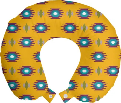 Produktbild von ABAKUHAUS Senf Reisekissen Nackenstütze, Ethnic Tribal Illustration, Schaumstoff Reiseartikel für Flugzeug und Auto, 30x30 cm, Orange und Multicolor