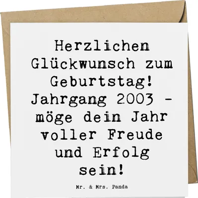 Produktbild von Mr. & Mrs. Panda faltkarte Spruch 2003 Geburtstag - Weiß - Geschenk, Jahrgang feiern, Geburtstagsgeschenk, Glückwunschkarte, liebevoll handgefertigte Geschenke, Alter