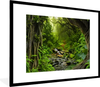 Produktbild von MuchoWow® Gerahmtes Poster Natur - Wasser - Dschungel - Wald - Tropisch 80x60 cm - Poster mit Schwarzem Bilderrahmen Wandposter Rahmen Foto Bilder - Schlafzimmer-Dekorationen - Fotoposter
