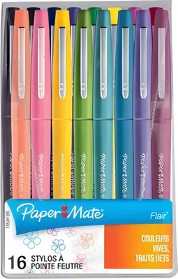 Obrázek produktu pro Papermate Flair, Střední, 16 barva/barev, Vícebarevný, Kuličkový hrot, 1 mm, Vícebarevný