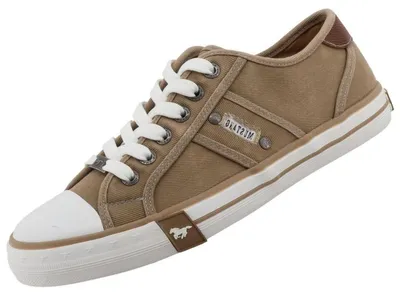 Auf dem Bild ist ein Freizeitschuh in Hellbraun zu sehen der von der Seite betrachtet wird. Der Schuh hat eine robuste Sohle und eine schnürbare Optik.