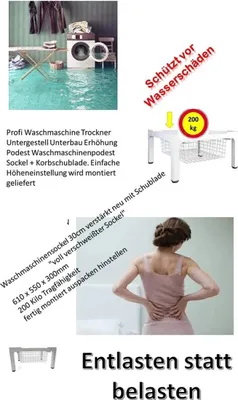 Produktbild von Waschmaschinensockel 200 kg Tragkraft, vormontiert für erhöhte Arbeitshöhe