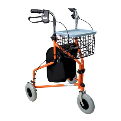 Produktbild von Mobiclinic, Rollator, Caleta, Fatlbar, Gehwagen mit 3 Rädern, Stahl, Verstellbar, Korb Tragetasch, Orange
