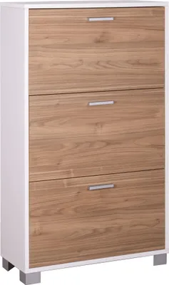 Immagine prodotto di Milani Home - scarpiera slim 3 ante a ribalta, effetto legno e bianco, 70 x 29 x 118 cm