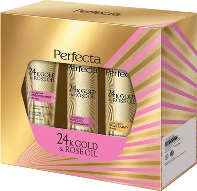 Immagine prodotto di Perfecta 24K Gold & Rose Oil Kit peeling fine 75 g + tonico idratante 200 ml + struccante 200 ml