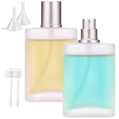 Image de Flacons de recharge pour vaporisateur de parfum, lot de 2, contenance 100 ml, en verre givré avec entonnoir