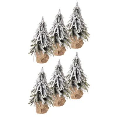 Produktbild von 6 x Künstlicher kleiner Tannenbaum mit Kunstschnee verziert H 27 cm WeihnachtsdekoKünstlicher Tannenbaum mit Kunstschnee (H 27 - Ø 16 cm) Christbaum