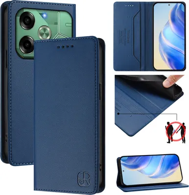 Produktbild von Lederhülle für Tecno Pova 6 4G Hülle Flip Brieftasche Kartenfächern Ständer Schutzhülle Blau