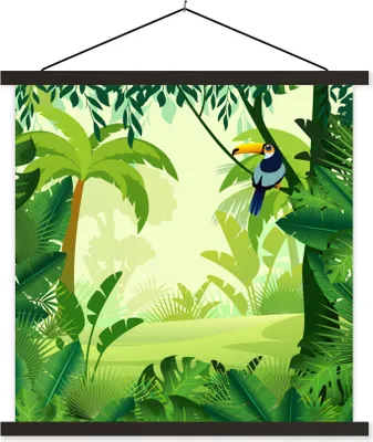 Produktbild von MuchoWow® Textilposter Dschungel - Tukan - Vogel - Jungen - Mädchen - Kind 120x120 cm mit schwarzem Rahmen - Aufhängungsset