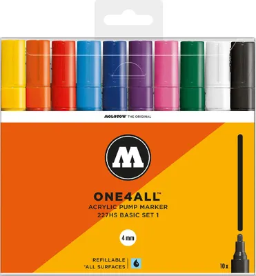Immagine prodotto di Pennarelli acrilici Molotow ONE4ALL ACRYLIC 227HS confezione da 10, 4 mm, Set base 1