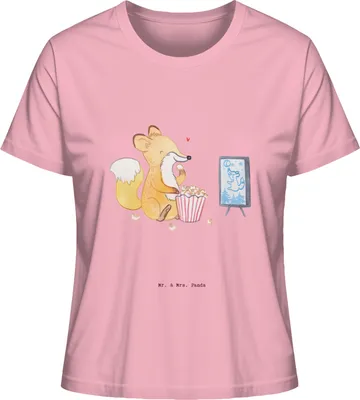 Produktbild von Mr. & Mrs. Panda damen shirt Fuchs Filme gucken Größe XL - Baumwolle Pink - Geschenk, Fernsehen, TV, Sommershirt, Filmabend, Kino, Oberteil, Mit Print