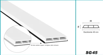 Produktbild von HEXIM Fenstersprossen weiß 1 & 2 Meter - selbstklebende Glassprossen aus PVC Kunststoff, Dichtungslippen(steil & ausgestellt) in grau und schwarz - HJ SG45(1000x45x10mm, schwarze Lippe)