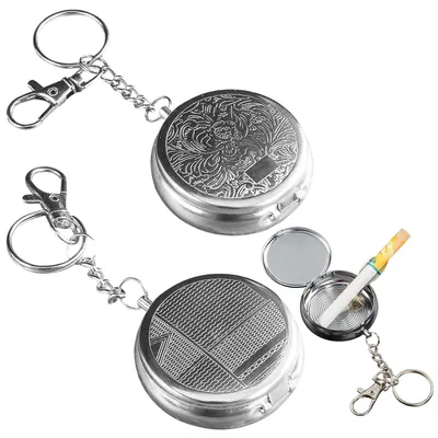 Produktbild von 2 Stück Mini Taschenaschenbecher aus Edelstahl mit Schlüsselanhänger, Silber