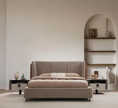 Immagine prodotto di Cameretta in legno marrone con letto e comodini