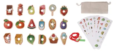 Image de Hölzernes Fädelspielzeug, Feinmotorik, frühes Lernen, Lebensmittel, Obstform, Blöcke, Schnürung für Kleinkinder