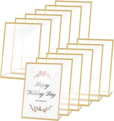 Image de 14 cadres dorées de 13-3 x 18-8 cm, avec panneau en acrylique transparent, idéales pour les numéros de table de mariage, cadres photo en acrylique, format L