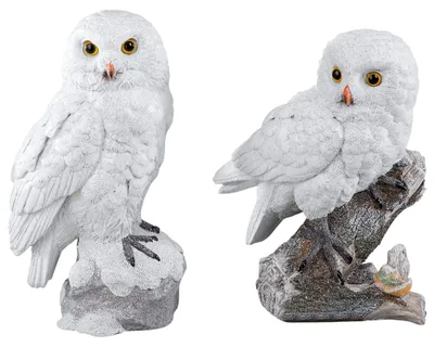 Produktbild von Deko Eule sort. 1 von 2 weiss handgefertigte Kunststein-Figur mit geeister, reliefierter Oberfläche