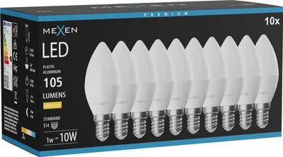 Zdjęcie produktu dla Mexen Nova 10x żarówka LED E14, C37, 1W, Ciepła - 3000K, 105 lm - L102-E14-0130-01x10