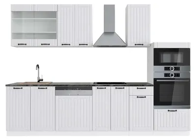 Produktbild von Küchenzeile Vicco Fame-Line Weiß Landhaus/Weiß 300 cm mit Hochschrank, AP Anthrazit, Model 42305