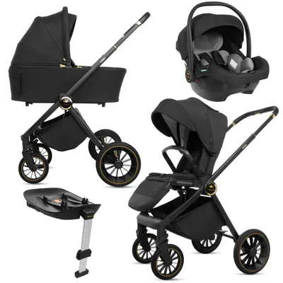 Obrázek produktu pro BabyLux® Kombinovaný Kočárek 4v1 ROSSO, Černá, Sada Kocárku, S nánožníkem, kočárkem a autosedačkou, Sportovní Sedadlo, Lehký a Kompaktní, Skládací Rám