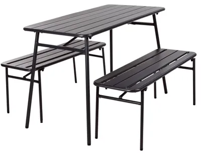 Produktbild von ProGarden 3-tlg. Gartentisch- und Bank-Set Stahl Grau
