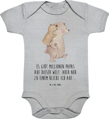 Produktbild von Mr. & Mrs. Panda Einteiler Papa Bär 1. - 3. Monat - Heather Grey - Geschenk, Vatertag, Babybody, Strampler Baby, Muttertag, Sohn, Babystrampler, Vater, babykleidung body