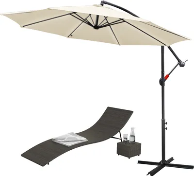 Image de Parasol Ø3m avec parasol de jardin pivotant à 360° Parasol de terrasse Parasol suspendu Parasol de marché Parasol de plage Protection solaire Protection UV, beige