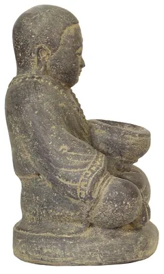 Produktbild von Mönch Figur Kerzen Skulptur Stein Lavasand Bali sitzend Gott Garten Deko Teelichthalter 20 cm