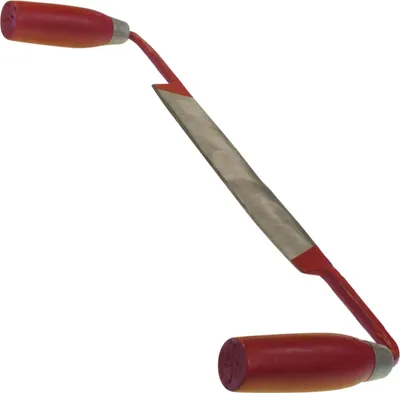 A tool with two red handles and a metal blade, presented on a white background.