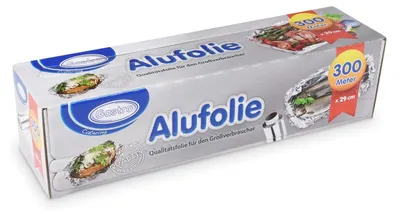 Produktbild von 1 Rolle Alufolie in praktischer Spenderbox mit Abriss-Schiene 29 cm x 300 m 10,5 my