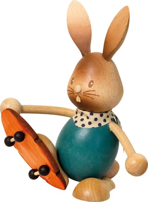 Produktbild von Drechslerei Kuhnert - Dekofigur aus Holz - Hase Stupsi mit Skateboard - ca. 12cm