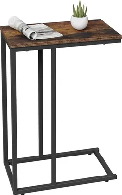 Immagine prodotto di Tavolino laterale, tavolino da caffè, comodino, in metallo e legno, stile rustico, colore marrone, dimensioni 45x25x63,6 cm