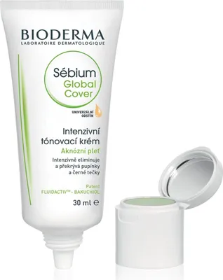 A tube of Bioderma Sébium Global Cover cream and its open cap are displayed against a white background.