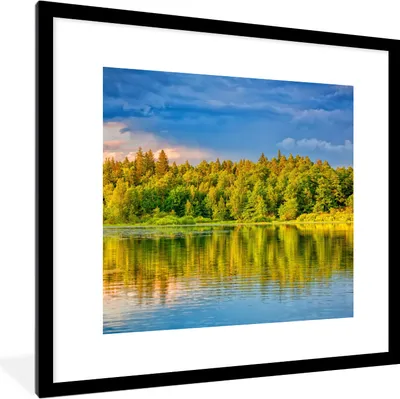 Produktbild von MuchoWow® Gerahmtes Poster Wasser - Natur - Wald 40x40 cm - Poster mit Schwarzem Bilderrahmen Wandposter Rahmen Foto Bilder - Poster - Plakat im Rahmen