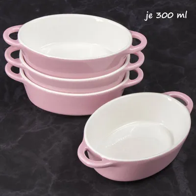 Produktbild von MINI ovale Auflaufformen Ofen- Backform Keramik Set 4 St 9,5 x3,6 x14 cm (innenmaß) 300ml Rosa