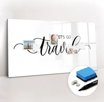Produktbild von Magnetpinnwand Memoboard - Zubehörsatz - Schwarzer Marker + Schwamm + Magnete - 120 x 60 cm - Reiseinschrift