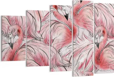 Produktbild von Bild auf Leinwand - Leinwandbild - 5 Teile - Flamingo Pink Exotik - 150x100cm - Wand Bild - Wanddeko - Wandbilder - Leinwanddruck - Bilder - Wanddekoration - Leinwand bilder - EG150x100-5070