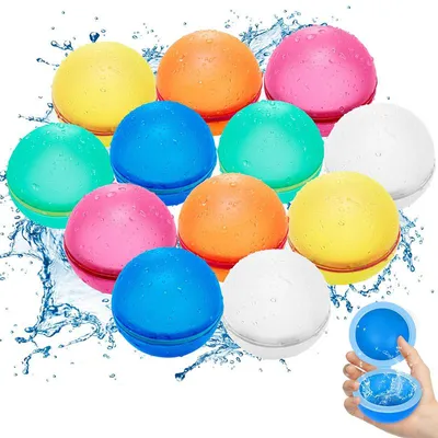 Produktbild von Wiederverwendbare Wasserbomben 12er Set aus Silikon, Wasserbälle mit Clipverschluss 5,5 cm für Pool Garten Strand Wasserspiele