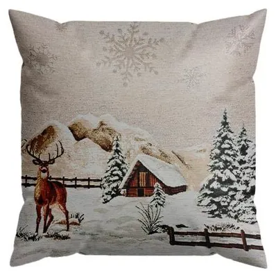 Obrázek produktu pro Povlak na polštář, dekorativní povlak na polštář, gobelín, vintage, vánoční motiv, 45x45 cm, jelen