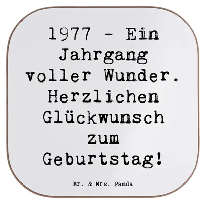 Produktbild von Mr. & Mrs. Panda Untersetzer für Gläser Spruch 1977 Geburtstag Wunder - Weiß - Geschenk, Tischschoner, Tischuntersetzer, Jahrgangswunder, Erinnerungen, Happy Birthday