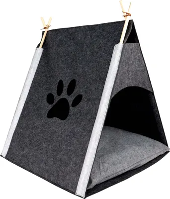 Produktbild von Dehner Premium Kuschelzelt Anuk, ca. 60 x 70 x 60 cm, Filz/Kiefernholz, grau/weiß/schwarz