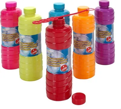 Produktbild von 6x Flaschen je 1 Liter, Seifenblasenflüssigkeit mit Seifenblasenstab, Nachfüllflasche mit Schraubverschluss für Seifenblasenmaschinen, Seifenblasenpistolen etc., für bunte und stabile Blasen 6 Flaschen á 1 Liter
