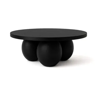 Produktbild von DEKORI_INTERIORS, BELLY runder Couchtisch 75 cm im modernen Stil (Eiche Schwarz/Schwarz)