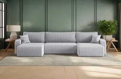 Produktbild von Kaiser Möbel Ecksofa mit schlaffunktion und bettkasten, Sofa U-form, Couch U-form MILANO Dicker Cord Grau
