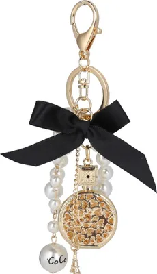 Image de Porte-clés alliage bowknot forme de bouteille de parfum perle faite à la main décoration de chaîne de clés