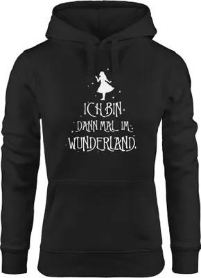 Produktbild von Kapuzen-Pullover Damen ich bin dann mal im Wunderland Spruch Hoodie Frauen Moonworks® schwarz M