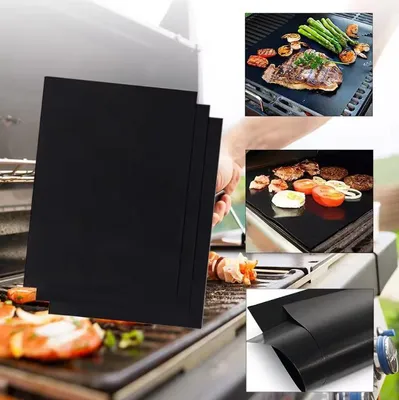 Produktbild von 3Pcs BBQ Grillmatte aus Teflon Antihaft Grillmatten zum Grillen Backen BBQ bis 500°F