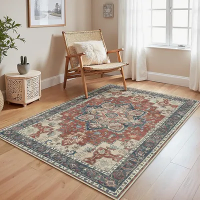Image de Omgoods - Tapis vintage - 120 x 170 cm, style bohème, lavable et antidérapant