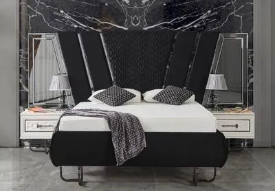 Produktbild von Casa Padrino Luxus Art Deco Schlafzimmer Set Schwarz / Weiß / Bronze - 1 Doppelbett mit Kopfteil & 2 Nachtkommoden - Art Deco Schlafzimmer Möbel - Luxus Schlafzimmer Möbel - Luxus Einrichtung